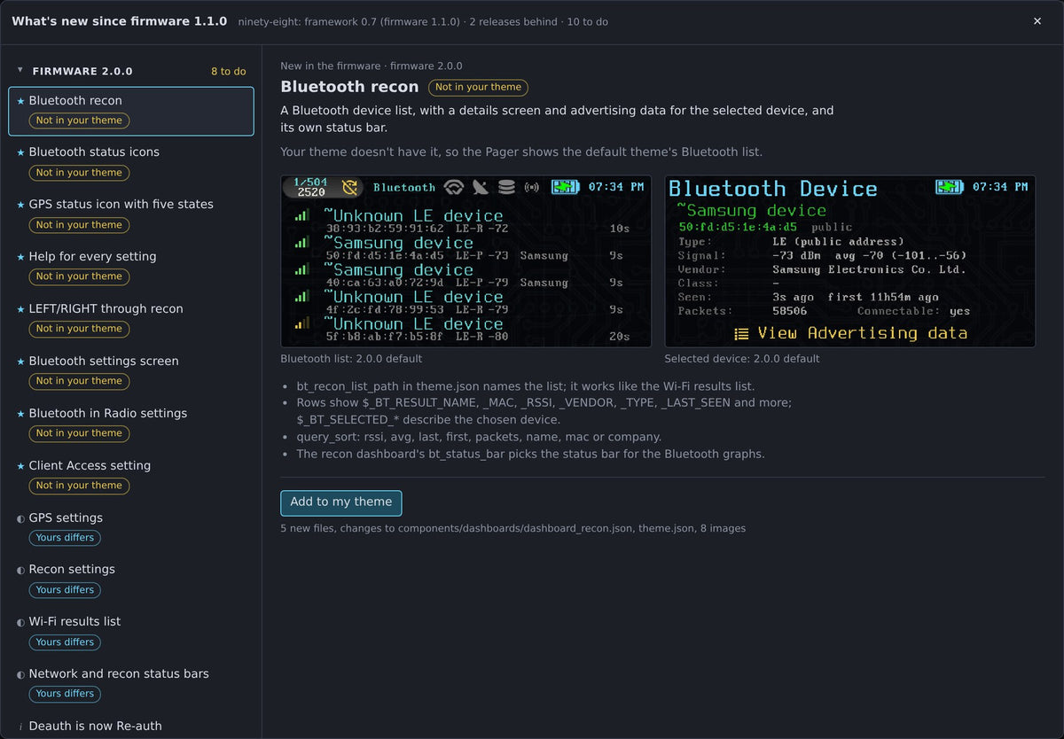 What's new in the firmware, for an older theme